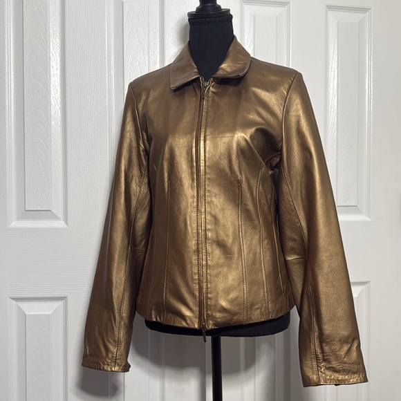 Vintage Coldwater Creek Metallic Leather Jacket - Size Small - Picture 3 of 10